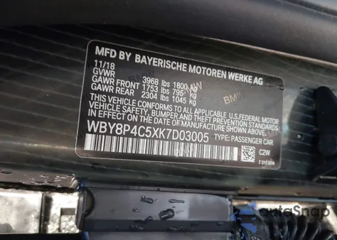 2019 BMW I3 120Ah W/Range Extender from USA, damaged, VIN WBY8P4C5XK7D03005